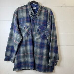 Sutter & Grant | Men's Blue and Gray Plaid Flannel Shirt Size Large